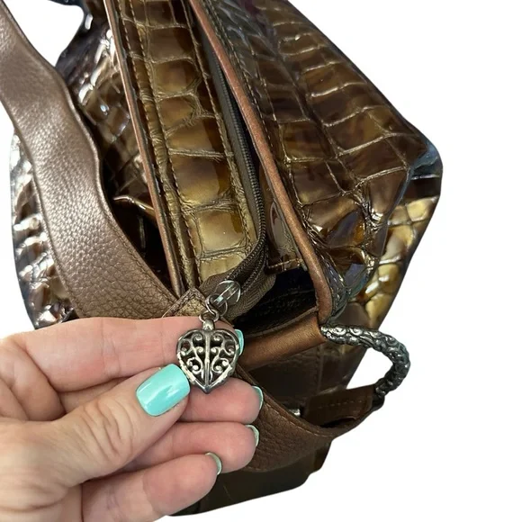 Brighton Bronze Patent Leather Croc Embossed Purse Shoulde Bag Hobo Tote